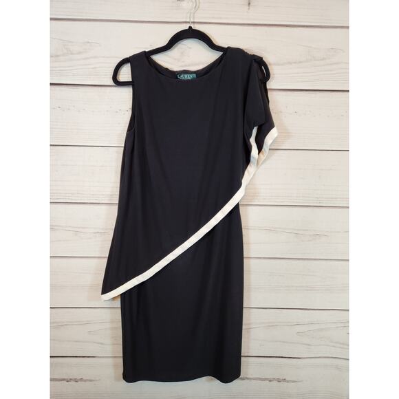 Lauren Ralph‎ Lauren Womens Essentials Overlay Dress Crew Neck Black Size 4 - Picture 1 of 6